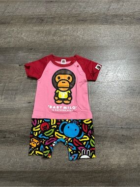Bape Kids One Piece Baby Milo Pink & Red Multicolor Print
